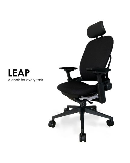 Steelcase Leap Ergonomic & Adjustable Office Chair | Fabric | Headrest