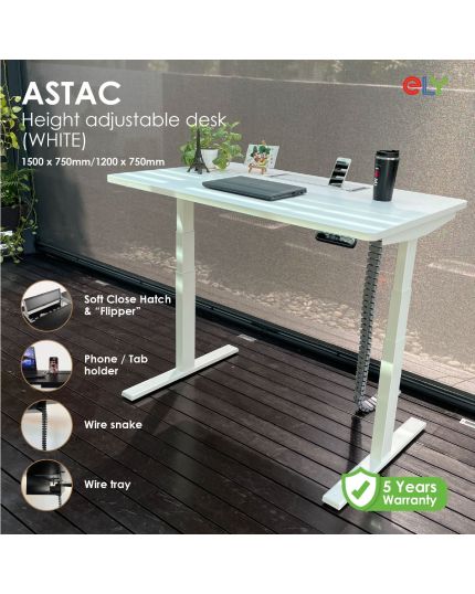 ASTAC Height Adjustable Standing Office Desk | White