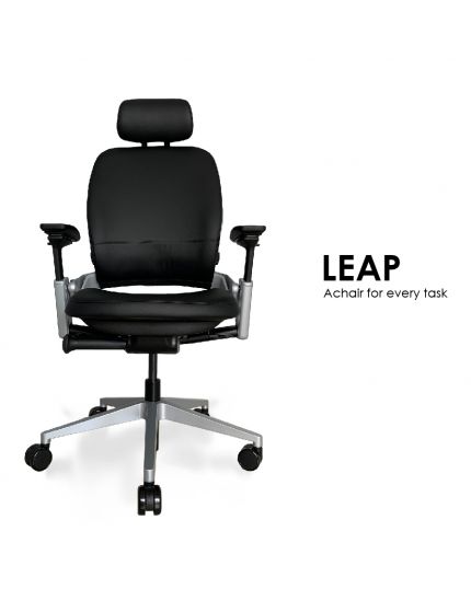Steelcase Leap Ergonomic & Adjustable Office Chair | Leather | Headrest